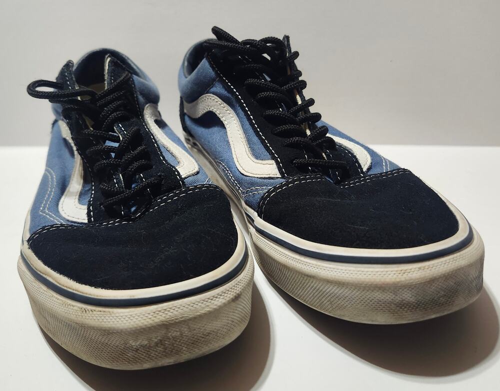 Vans Old Skool Mens 7.5 Womens 9 Blue Black Suede Canvas Skate Shoes